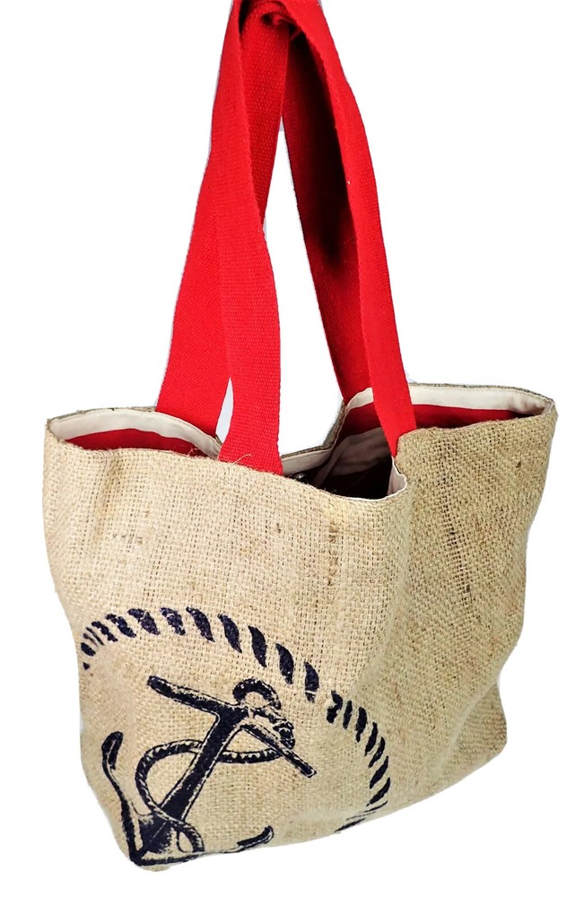 Jute Burlap Boat Tote Bag Anchor Nautical Summer Beach Royal Standard Collect