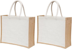 2 Pack Large Jute Tote Bags with Handles 15.8″X11.9″X5.9″, Reusable Burlap Gift