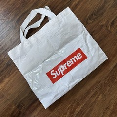Supreme White/Red Box Logo Reusable Plastic Tote Bag Double Handles 12in
