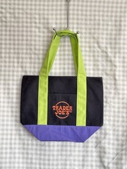Trader Joe’s Foldable Canvas Shopping Bag Color Block Black Green Purple Tote