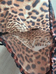 (2) VANS Leopard Print Mesh Backpack Nylon Drawstring 16x12x16 Brown/Black