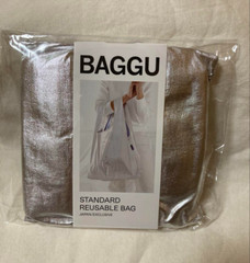 BAGGU Metallic Silver Reusable Shopping Bag Standard Size 39x64x15cm Japan New