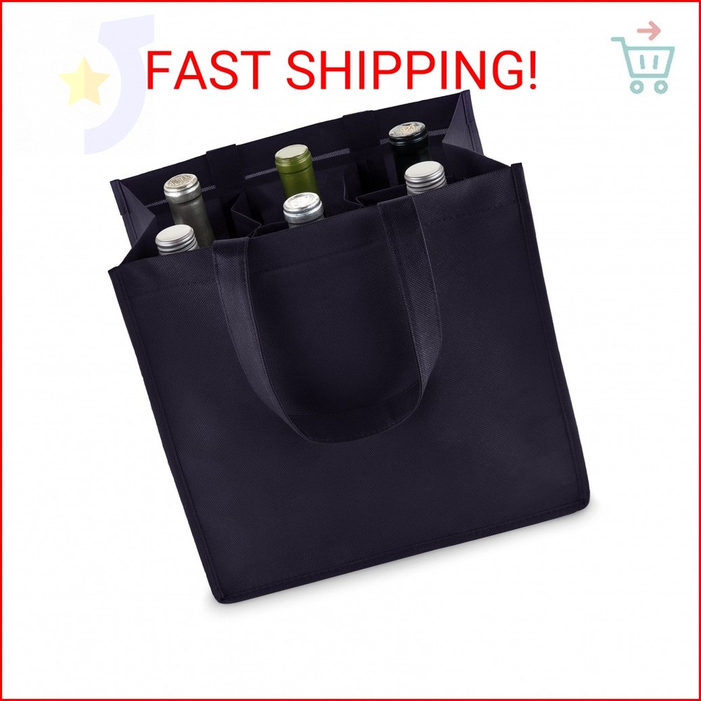 True Wine Tote Bag with Dividers, 6 Bottle Carrier for Wines & Champagne Bottles
