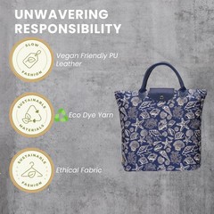Tapestry Foldable Tote Bag Reusable Shopping Bag Grocery Bag with Navy Blue S…