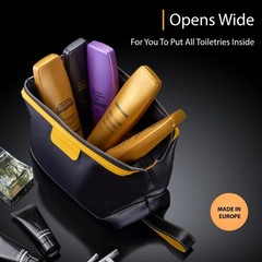 Genuine Leather Toiletry Bag for Men & Women – Large Waterproof Travel Black