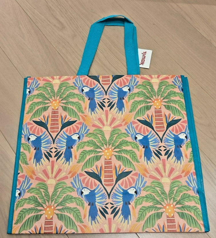 NWT TJ MAXX- Blue Parrot Jungle – Large Reusable Shopping Tote Eco Bag