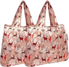 Foldable Tote Nylon Reusable Grocery Bag Set of 2 Leopard Print