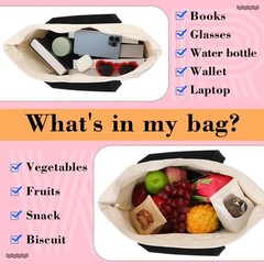 12 Pcs Canvas Tote Bag Bulk, 21 in Cotton Blanks Canvas Tote with Pocket Zipp…