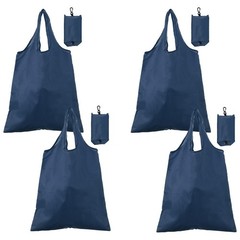 4 Pack Foldable Travel Bag with Handles, Washable Shopping Tote Pouch, Navy Blue