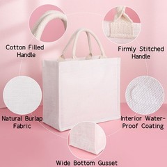 Jute Bag, 6 Pack Small White Reusable Burlap Tote Canvas Gift Favors Bags wit…