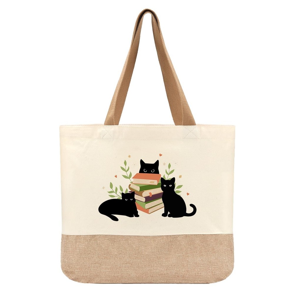 Cat Tote Bag, Books Black Cat Gifts, Gifts for Cats Lovers Women Friends Girl…