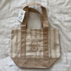 Trader Joe’s Mini Pastel Pink Beige/Brown/Tan Canvas Tote Bag x1
