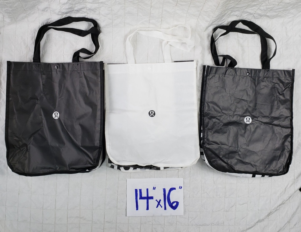 Lululemon Black & White 16″x14″ Reusable Tote Shopping Bag LOT of 3 ~ FAST SHIP