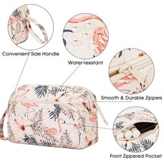 Narwey Women Makeup Bag Wide-open Make up Travel Y-Beige Flamingo