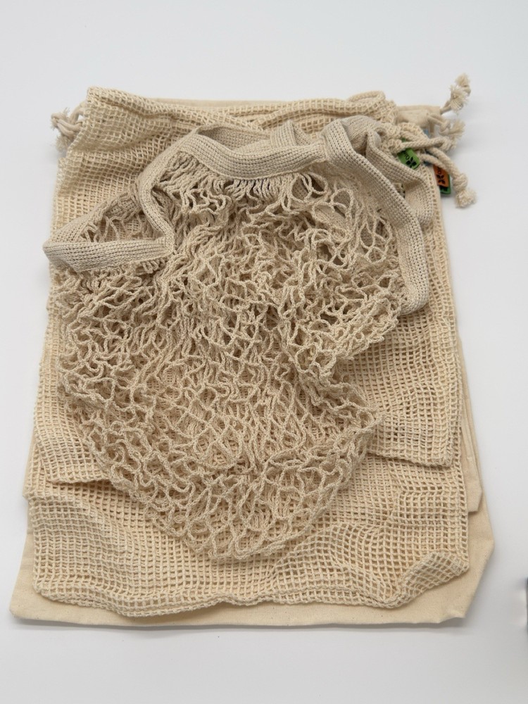 Eco Friendly Reusable Cotton Mesh Grocery Bags Set 7PACk Drawstring Produce Bags