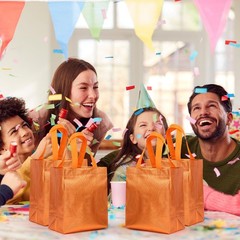 80 PCS Gift Bags Set Reusable Glossy Tote Handles 10x8x4.7 Inch Orange