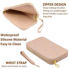 FUSMYE Set of 2 Zipper Makeup Brushes Bag For Travel, Large Silicone Khaki