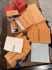 Lot of Original louis vuitton dust/shopping bags and boxes, 8 BAGS AND 3 BOXES