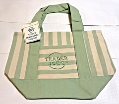 Trader Joe’s Mini Canvas Tote Bag-New Striped Brown/Green/Pink/Blue Reusable