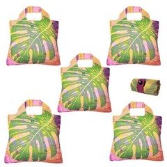 Reusable Grocery Bags- Eco-Friendly Travel Tote Set of 5 Havana Monstera