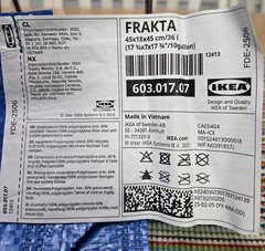 IKEA FRAKTA Medium Blue Durable Shopping Bag 17 ¾x7x17 ¾ “- 10 Gal – New