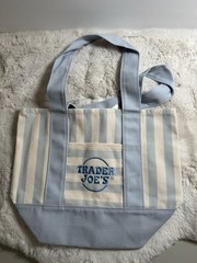 Trader Joes Striped Mini Tote bag Canvas Light Blue Cream Stripe New With Tag