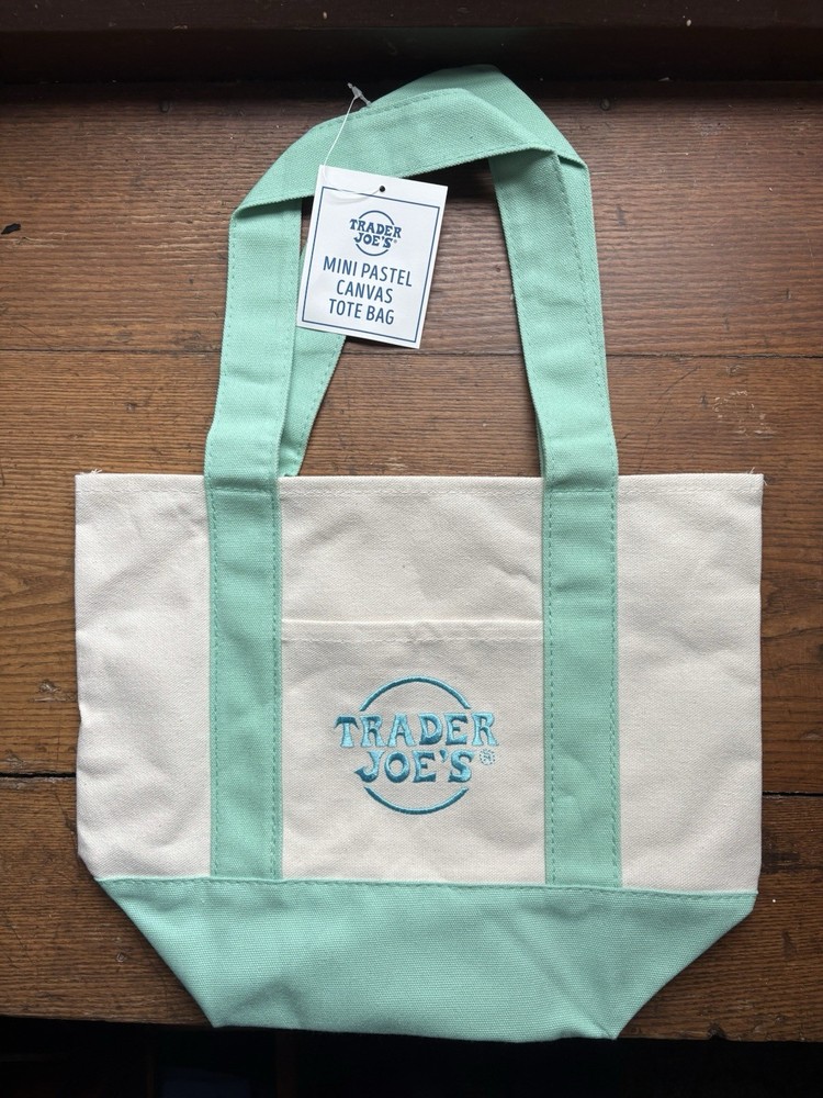 Trader Joe’s Mint Green Pastel Mini Canvas Tote Limited Edition