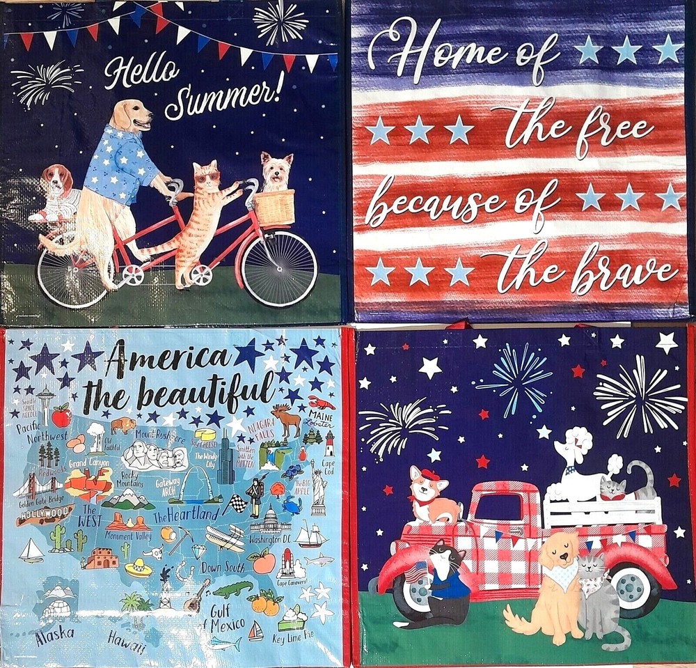 1 pcs Patriotic Summer July 4th America Tote Reusable Bags 19″X18″X 7″