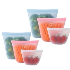 Silicone Food Storage Bags, Stand Up Zip Set Of 6, 6 pack Multi Color