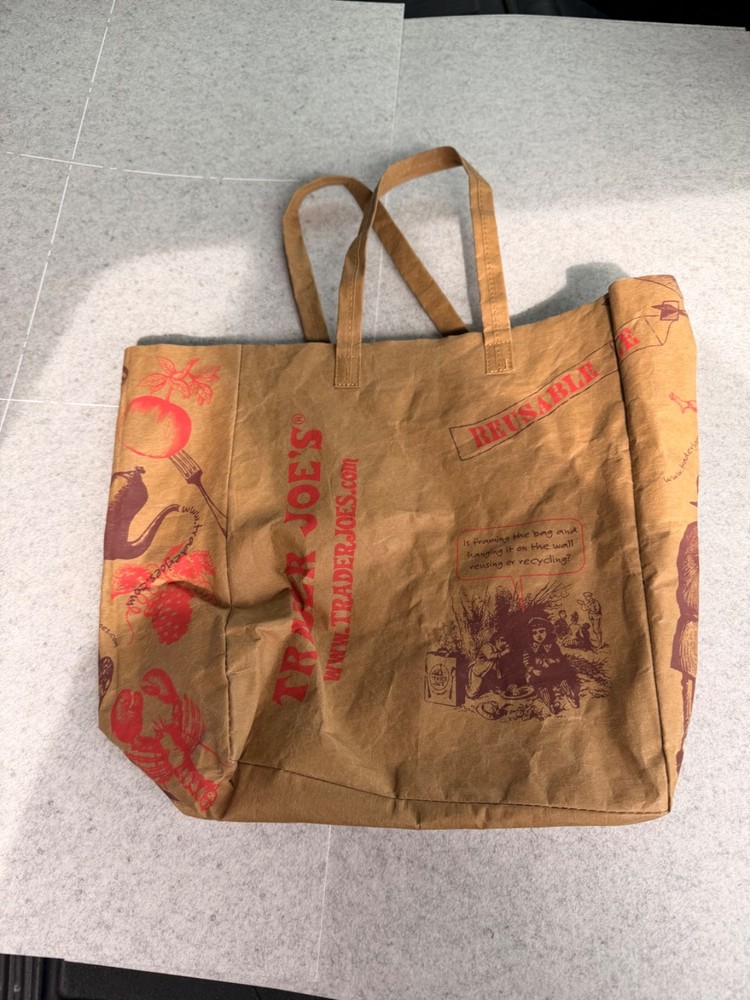 Trader Joe’s Washable Reusable Paper Shopping Bag Brown All-Over Pattern