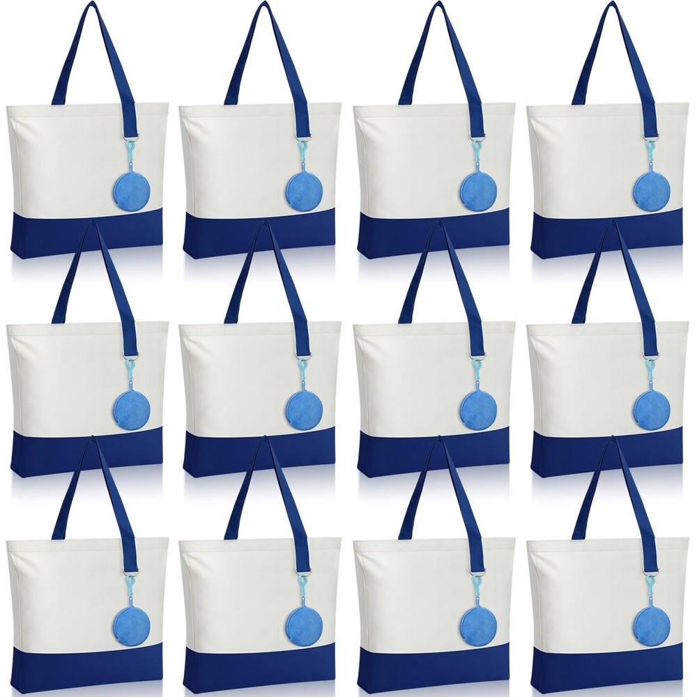 Canvas Tote Bags Bulk with Zipper and Plush Coin Purses 18.5″ Reusable Cotton…
