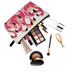 LiuenMgg Flamingo Print Makeup Bag, Travel Cosmetic Pouch with White, Pink
