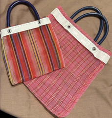 2-Pack Reusable Shopping Bags 7x6x6 in Pink/Multicolor Plaid & Stripe
