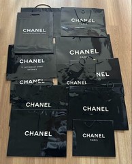 22-piece CHANEL glossy black Shopping Gift Paper Bags Small, Medium,Large size