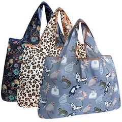 Wrapables Large Foldable Tote Nylon Reusable Grocery Bag, 3 Pack