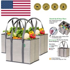 Reusable Grocery Bags 3 Pack – Heavy Duty Reusable Shopping Bags with Box Sha…