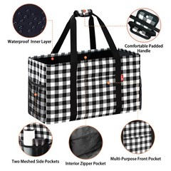 Extra Large Utility Tote Bag, Foldable Reusable Grocery Bags with Metal Wire …