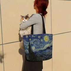 Starry Night Tote Reusable Grocery Bag Aesthetic Shopping Zipper Pocket Womens