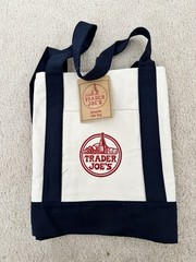 Trader Joe’s Canvas Reusable Tote Bag, Beige & Navy Blue