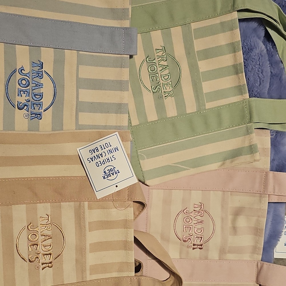Trader Joe’s Striped Canvas Mini Tote Bag Set Of 4 Multicolor 12x12x6 in