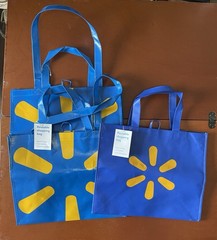 Walmart Reusable Shopping Bag Lot Of 3 Blue Spark Design Large Heavy Duty