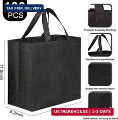 JERIA Black Reusable Totes Bag with Reinforced Handles Non Woven Bulk Shopping B