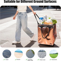 (Medium,Rose Gold) Reusable Grocery Bag on 4 Wheels, Foldable Rolling Tote Bag w