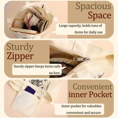 2 Pack Aesthetic Princess Castle Canvas Tote Bag with Zipper Makeup Bag, Reus…