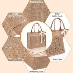 8 PCS 13.7x5x11 Inch Burlap Tote Bag Jute Gift Bag With Ribbon Handle Set