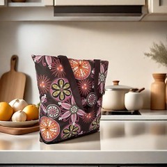 Reusable Foldable Grocery Bags Folding Shopping Tote with ZipperTan Floral