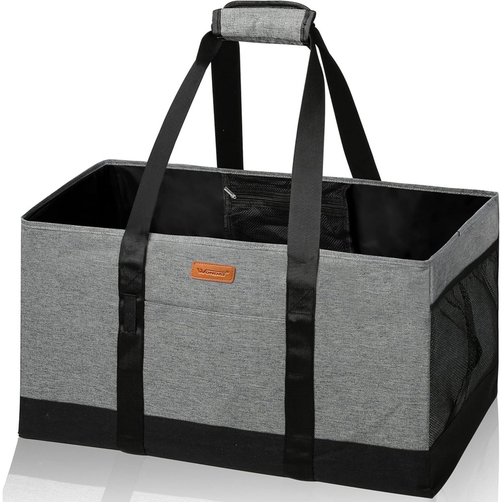 Large 22″ Grey Grocery Tote – Foldable, Heavy Duty, Waterproof Design