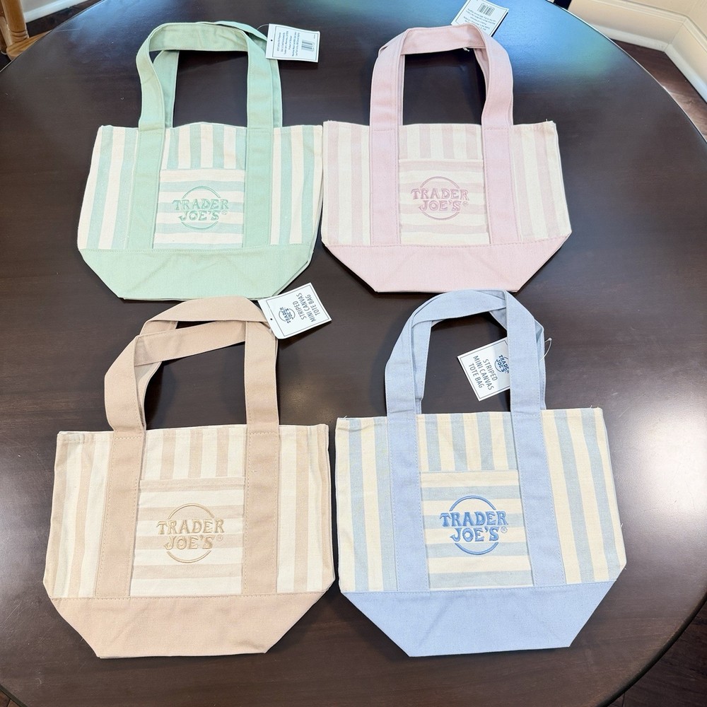 NWT Trader Joe’s Striped Canvas Mini Tote Set – All 4 Colors! Summer 2026
