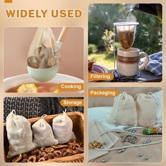 20 Pcs Muslin Bags with Drawstring, Reusable Tea Bags, 3 x 4 inches, White