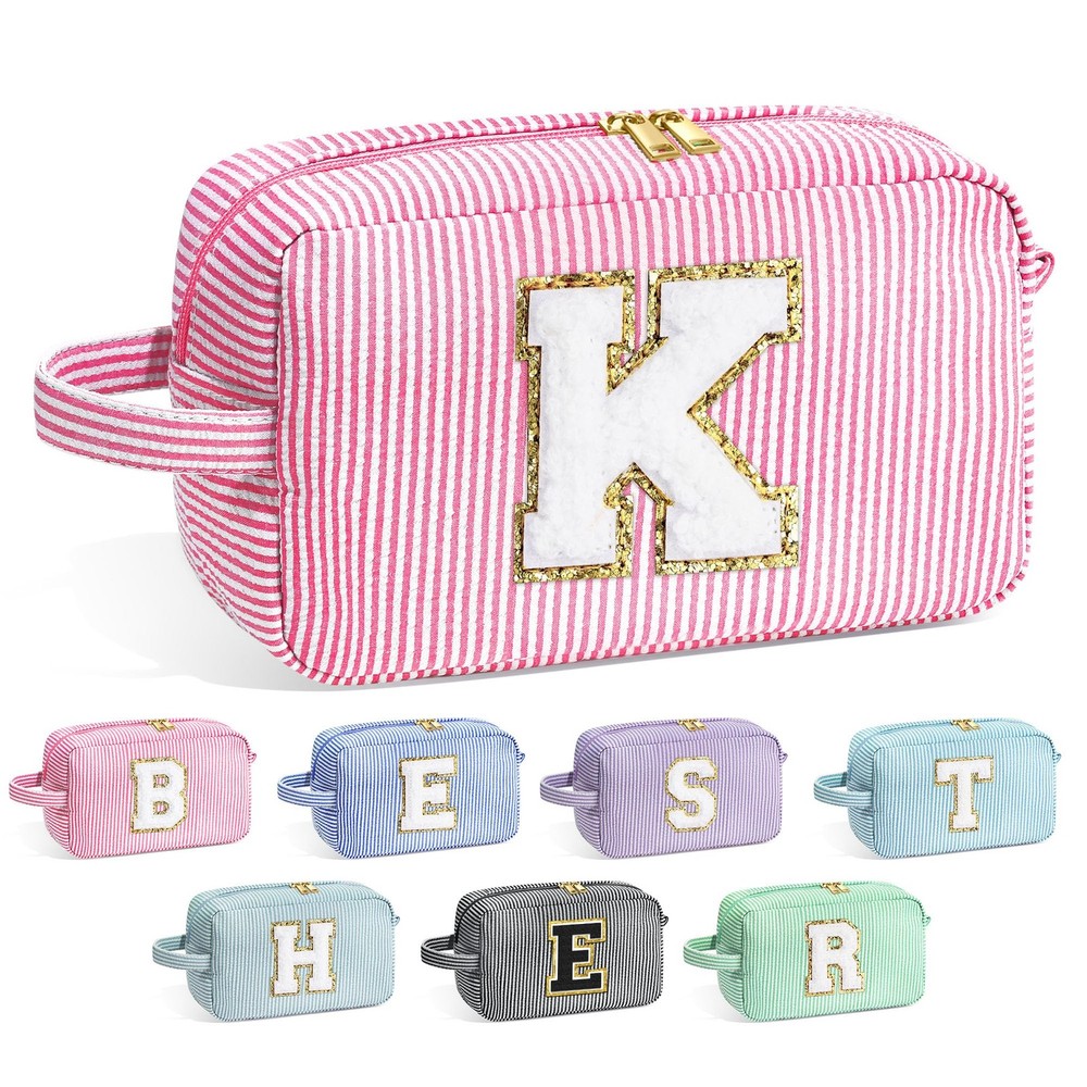 YOOLIFE Gifts for Women Teen Girls Kids – Initial Makeup Bag Cosmetic Pink